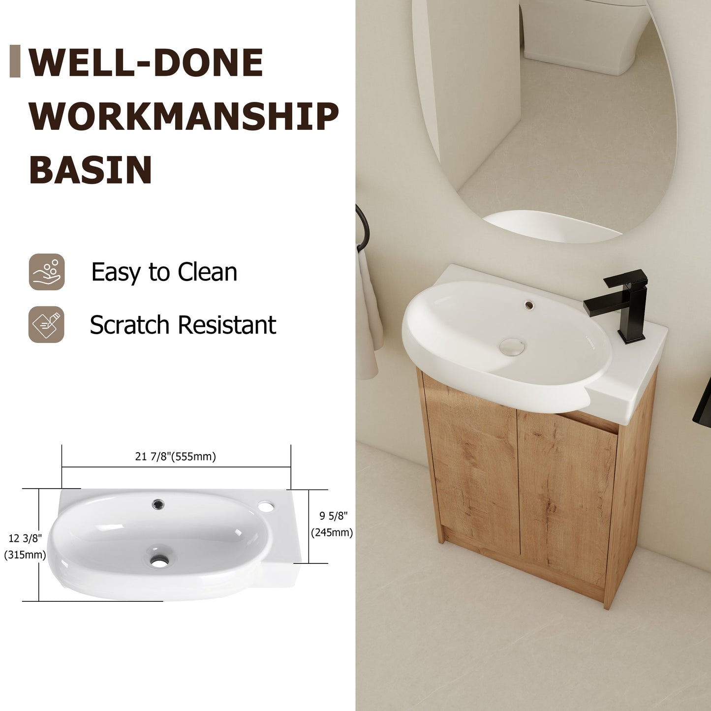 23' Freestanding Bathroom Vanity with Sink, Soft Close Doors