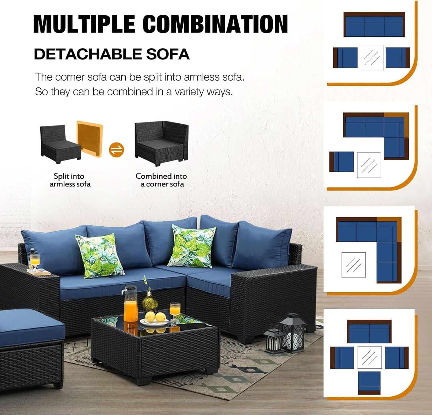 Six Piece All Weather Outdoor Wicker Sectional Sofa Set