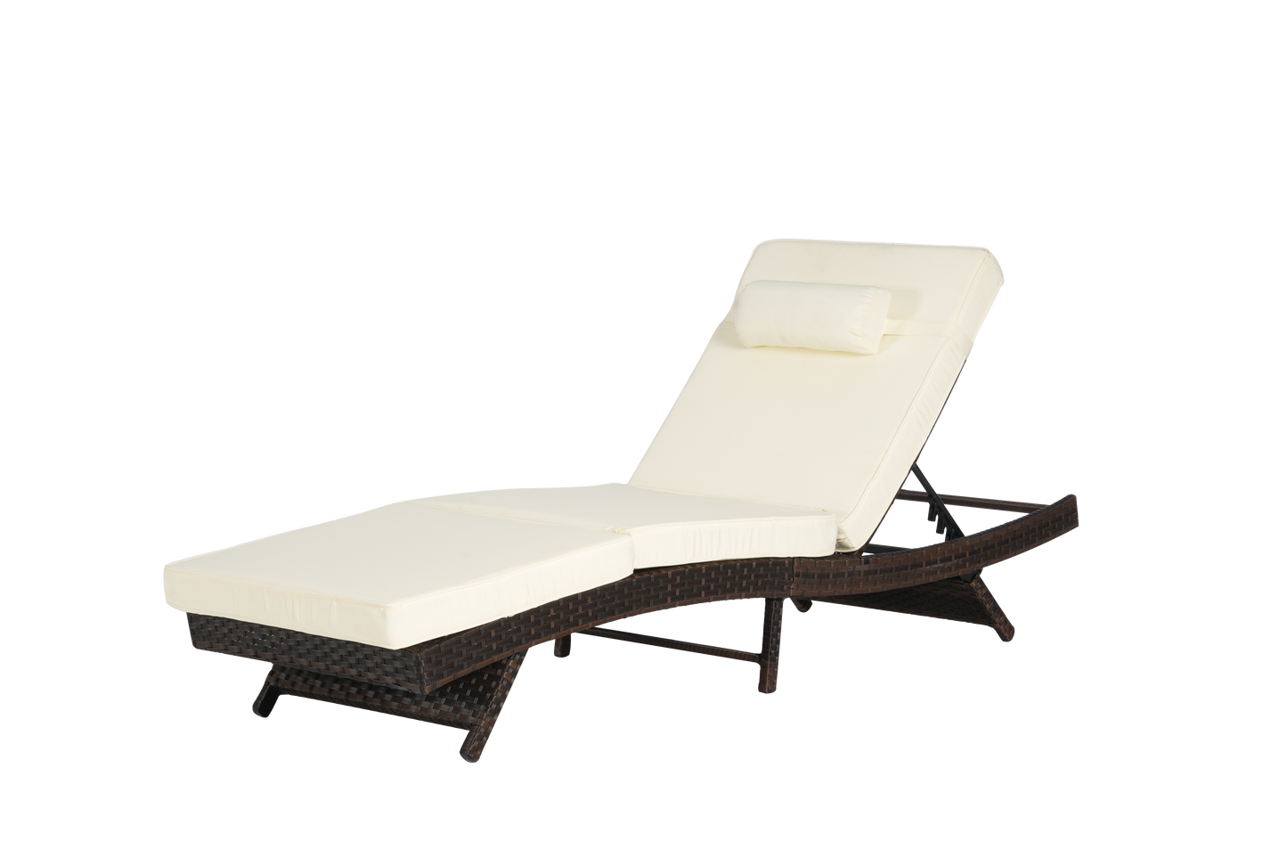 Outdoor Reclining Lounge Chair Wicker Khaki Set of 2 150 Degree 600 LB