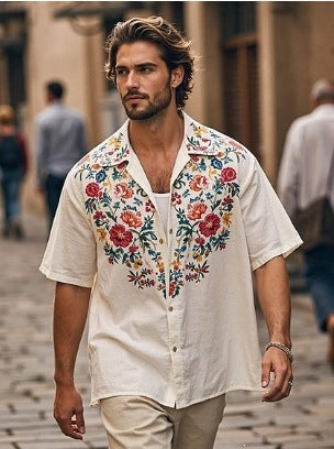 Retro style 3D printed Mens Short sleeve Shirt