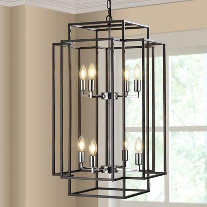 Chandelier 8-Light Black Chrome Geometric Industrial Metal Pendant 18 In