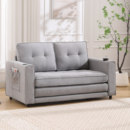 3-in-1 Sofa Bed Futon Tufted Pull-Out Sleeper 55" Light Gray