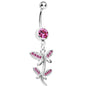 Pink Gem Flowering Butterfly Belly Ring