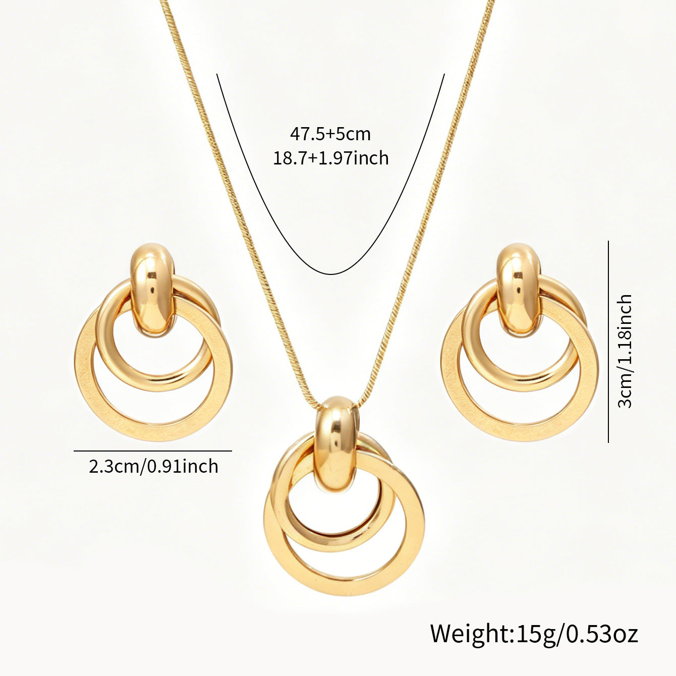 Cross-border European American Daily Versatile Metal Geometric Circle Jewelry Set, Premium Texture Matching Necklace & Stud Earrings For Women