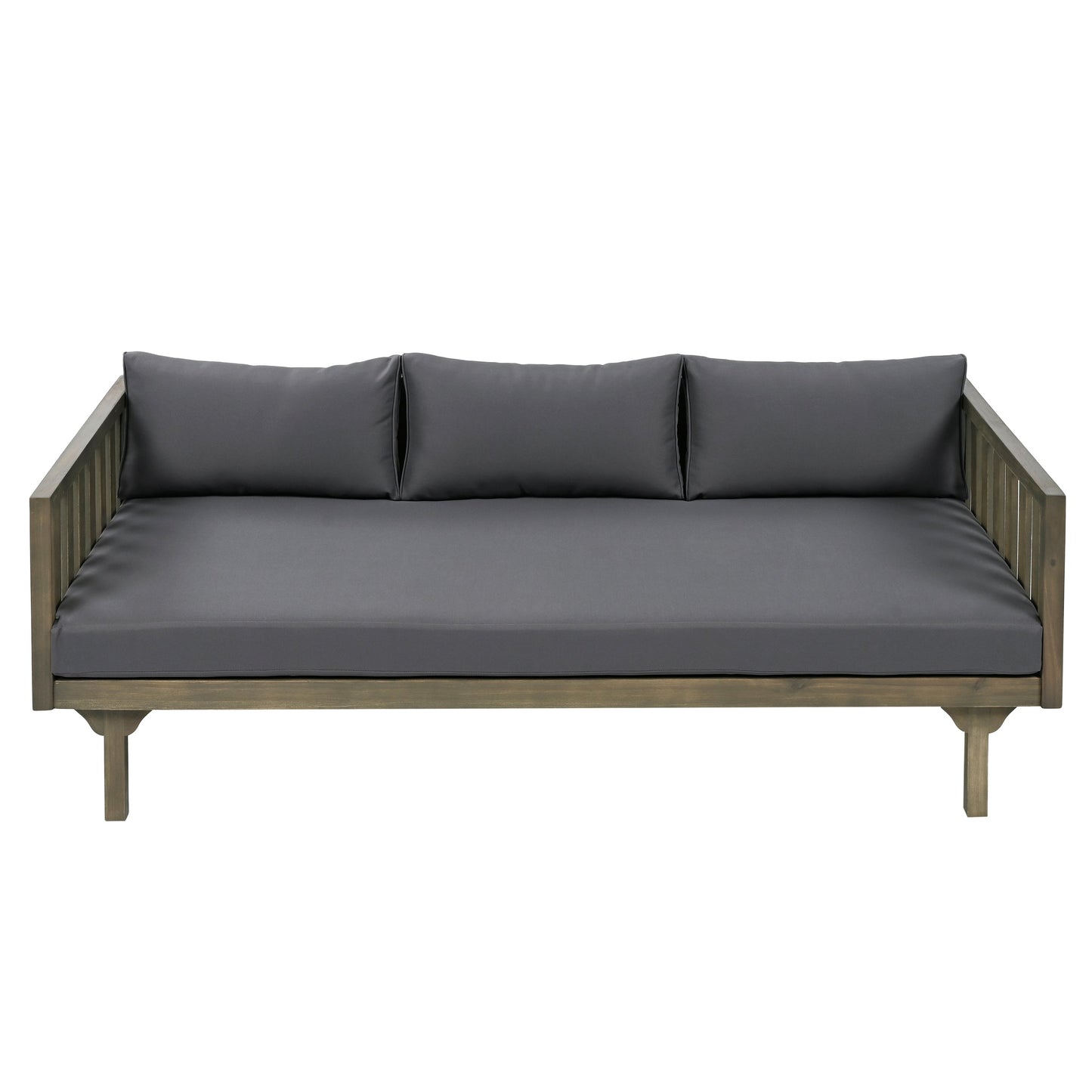 Outdoor Daybed Set Acacia Wood Gray 3 Seater Chaise