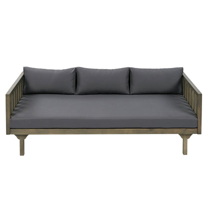 Outdoor Daybed Set Acacia Wood Gray 3 Seater Chaise