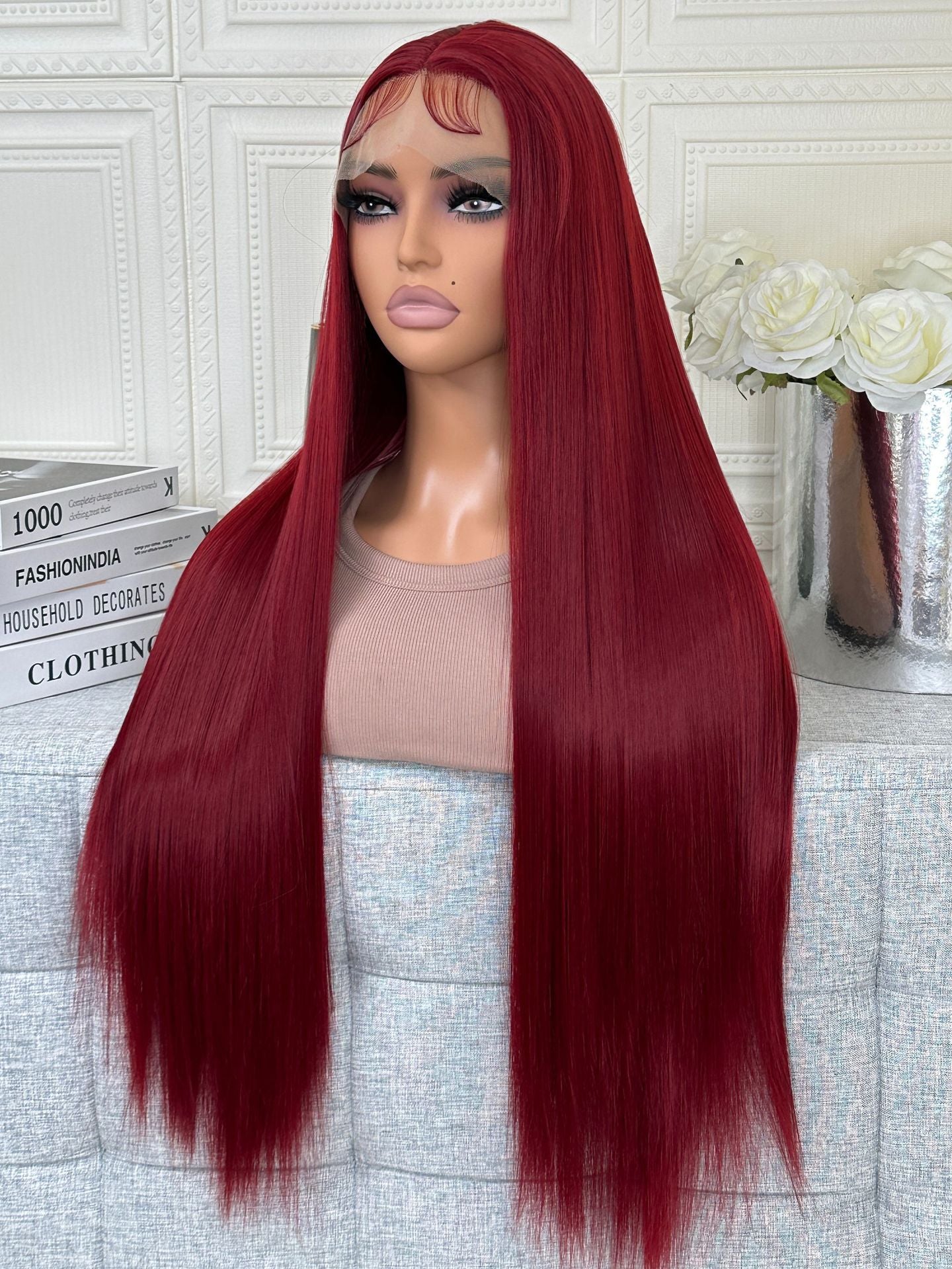 Full Headgear Long Straight Front Lace Wig Smooth Hair