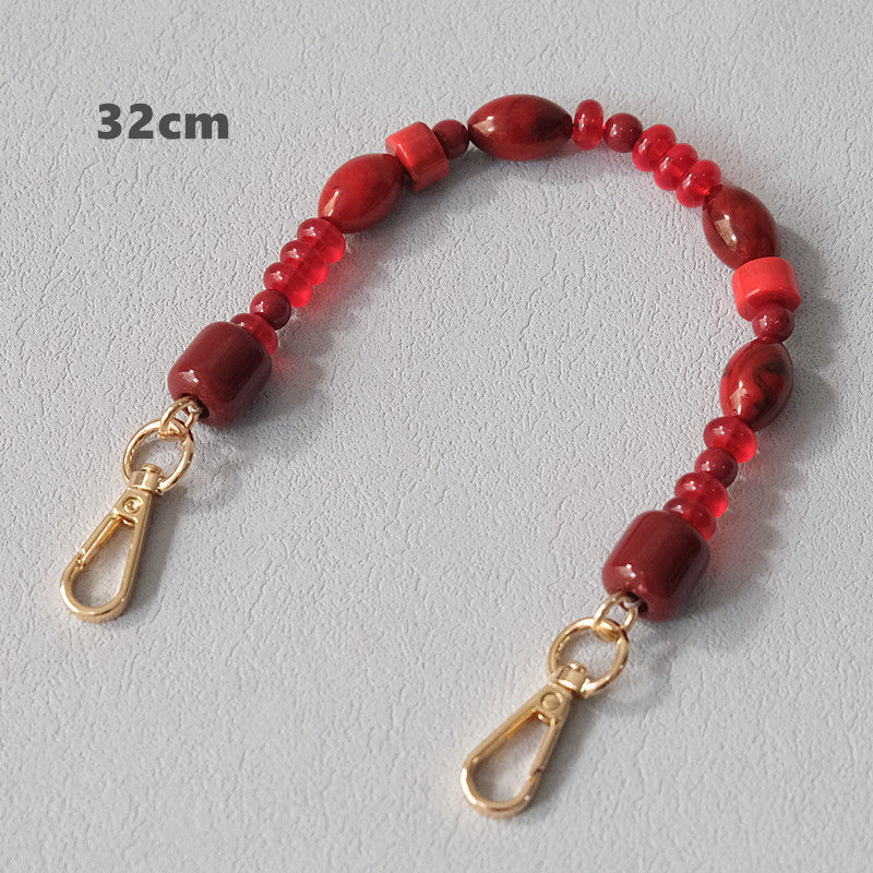 Fashionable Red Beaded Chain Accessory Crossbody Lanyard Bag