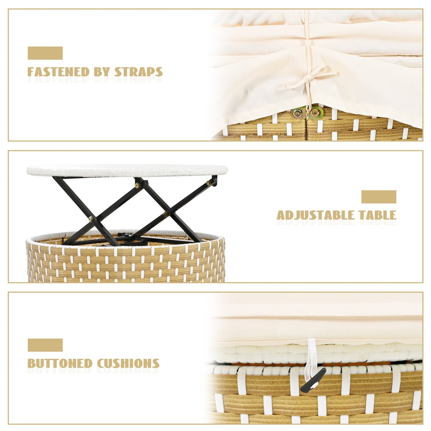 Outdoor Patio Round Rattan Daybed Sectional Beige Retractable Canopy