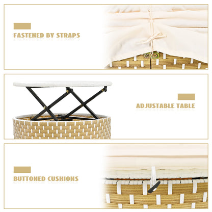 Outdoor Patio Round Rattan Daybed Sectional Beige Retractable Canopy