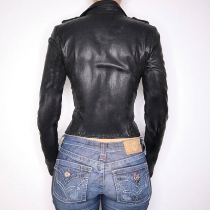 Locomotive Style Collar Leather Patchwork Waist-slimming Jacket