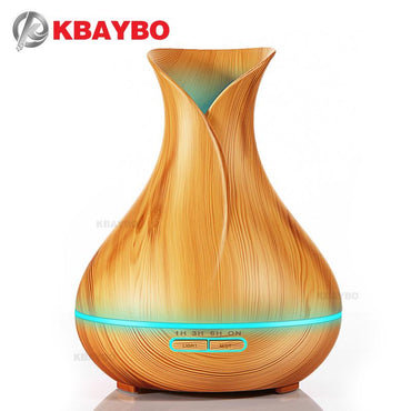 400ml Aroma Essential Oil Diffuser Ultrasonic Air Humidifier with Wood Grain 7 Color Changing LED Lights for Office Home