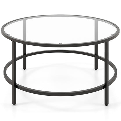 36 Inch Round Coffee Table with Tempered Glass Tabletop