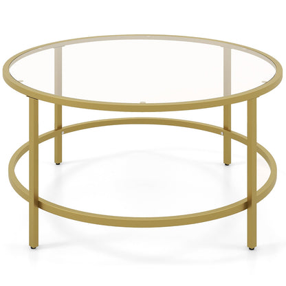 36 Inch Round Coffee Table with Tempered Glass Tabletop