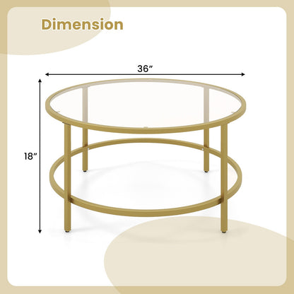 36 Inch Round Coffee Table with Tempered Glass Tabletop