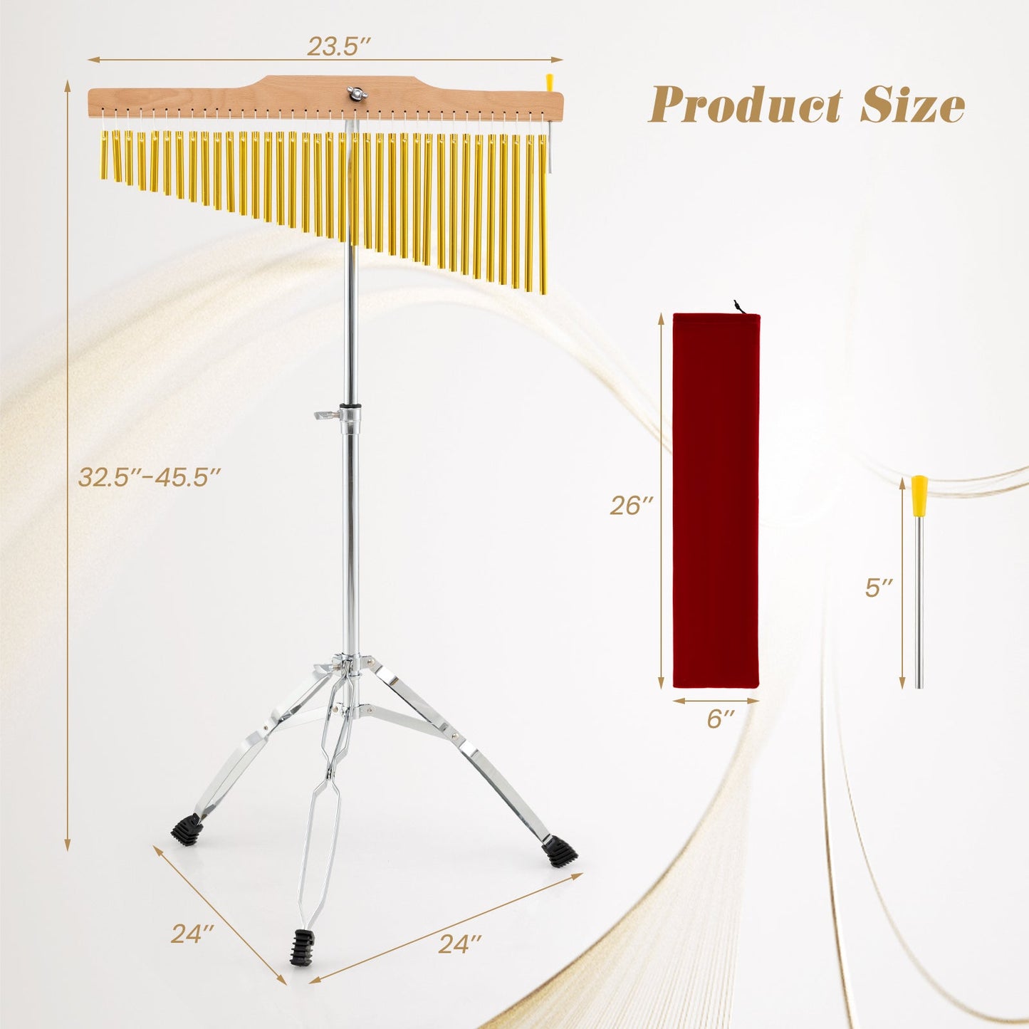 36-Bar Single-Row Chimes Percussion Instrument-Golden