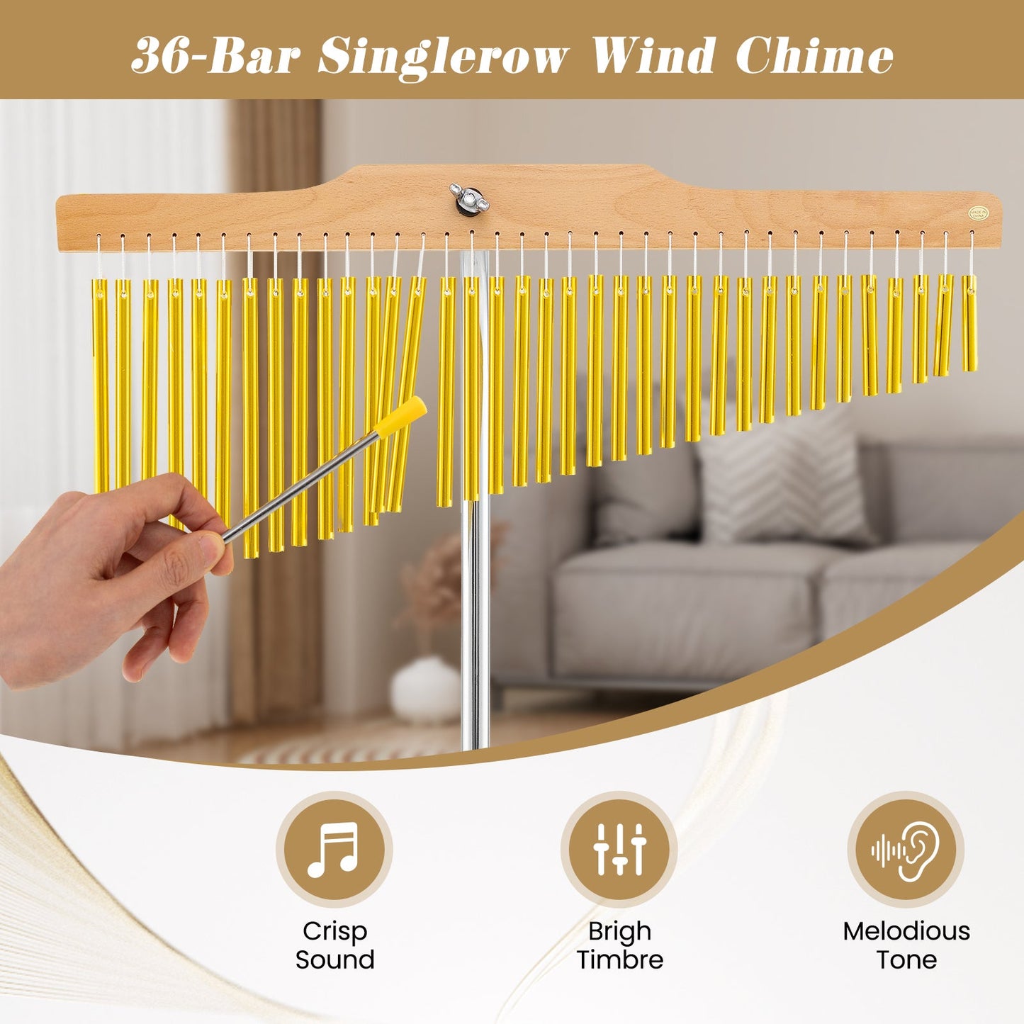 36-Bar Single-Row Chimes Percussion Instrument-Golden