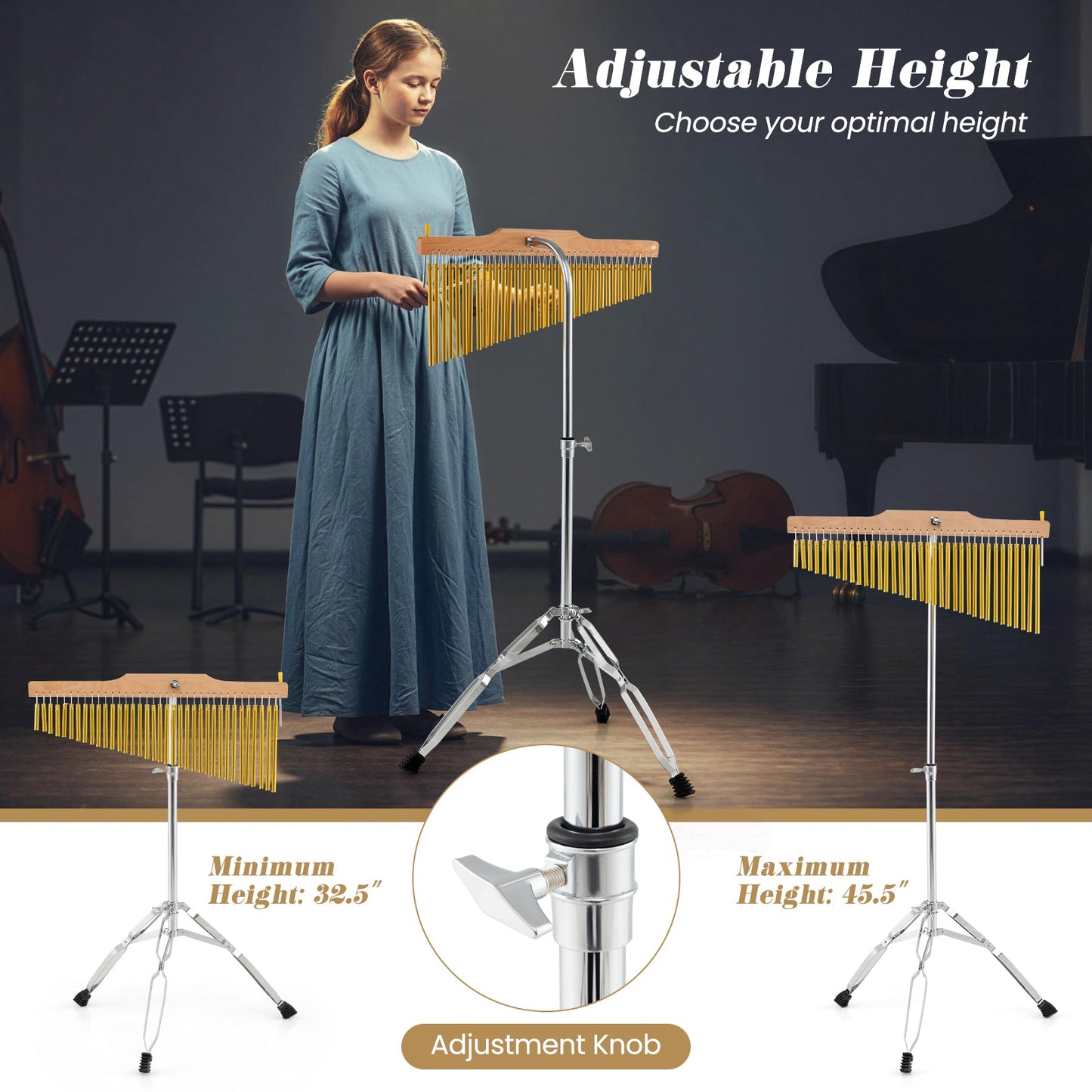 36-Bar Single-Row Chimes Percussion Instrument-Golden