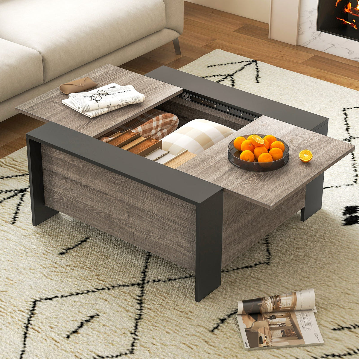 36.5 Inch Coffee Table with Sliding Top and Hidden Compartment