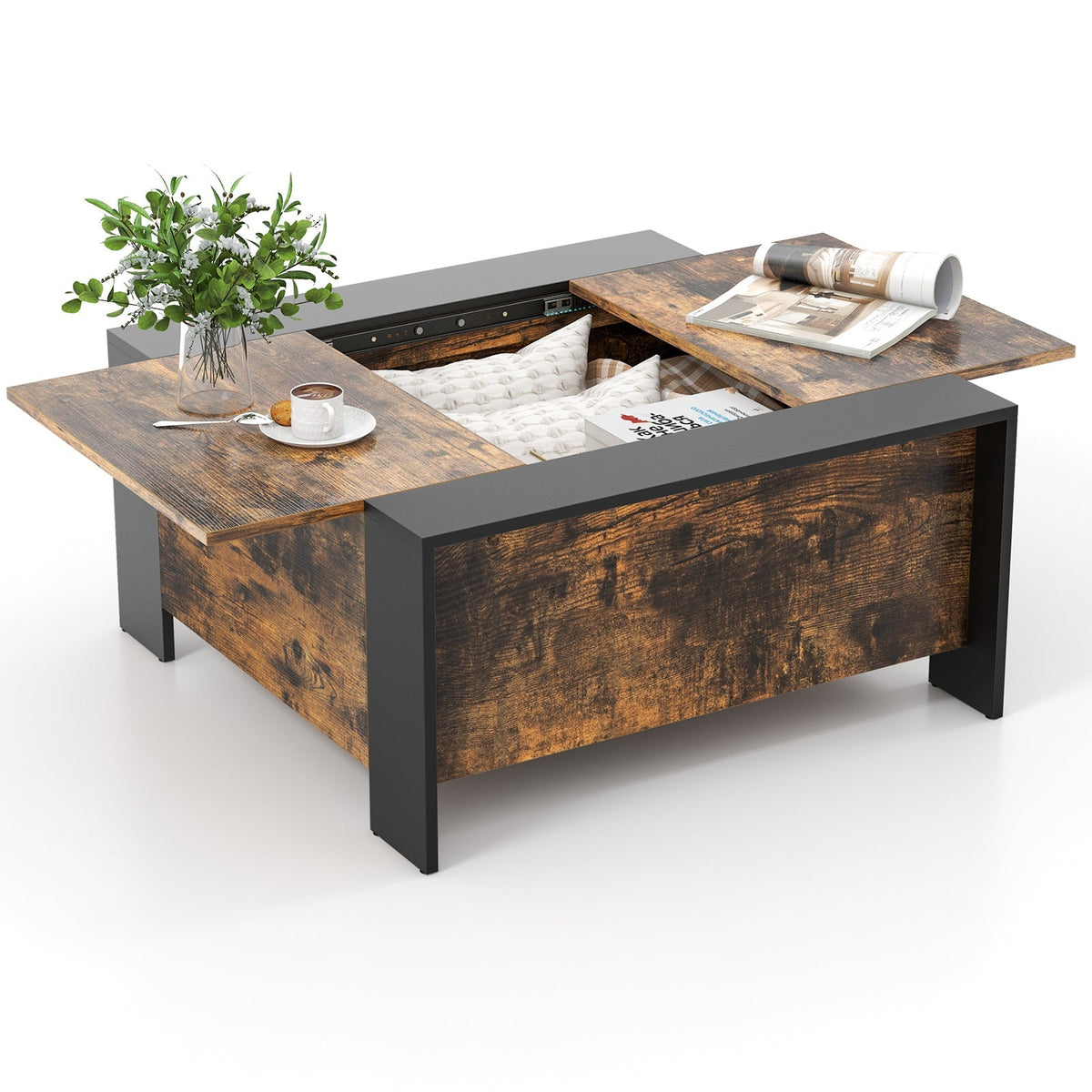36.5 Inch Coffee Table with Sliding Top and Hidden Compartment