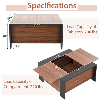 36.5 Inch Coffee Table with Sliding Top and Hidden Compartment