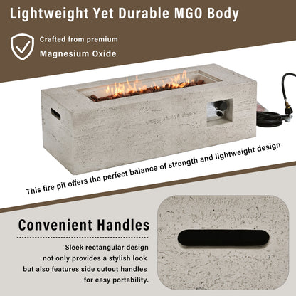 2-Piece Fire Pit Set: 41.9 in Propane Fire Pit 40,000 BTU with Lava Rocks and MGO Tank Cover