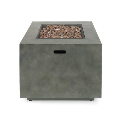 Modern Iron Square Fire Pit 50000 BTU, Stone Gray, 31x31x24