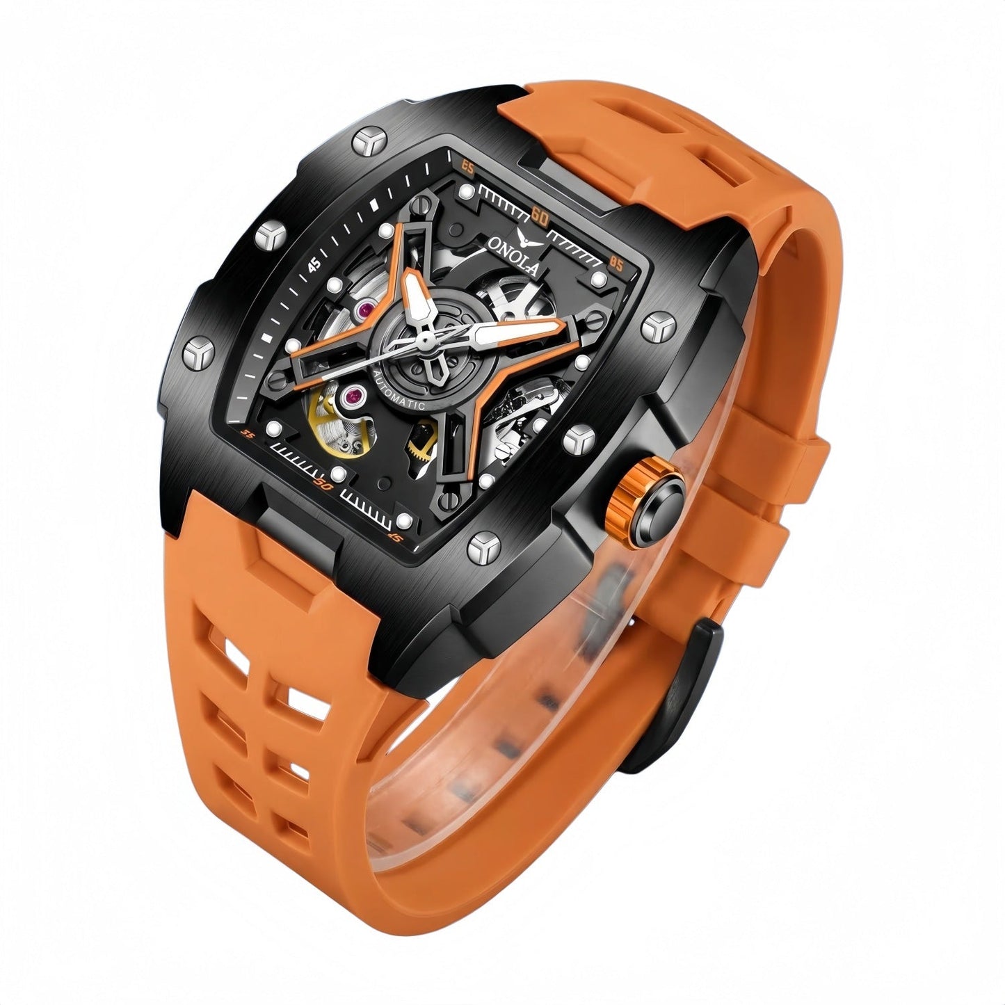 Fully Automatic Mechanical Mens Watch With A Silicone Strap And Water Resistance