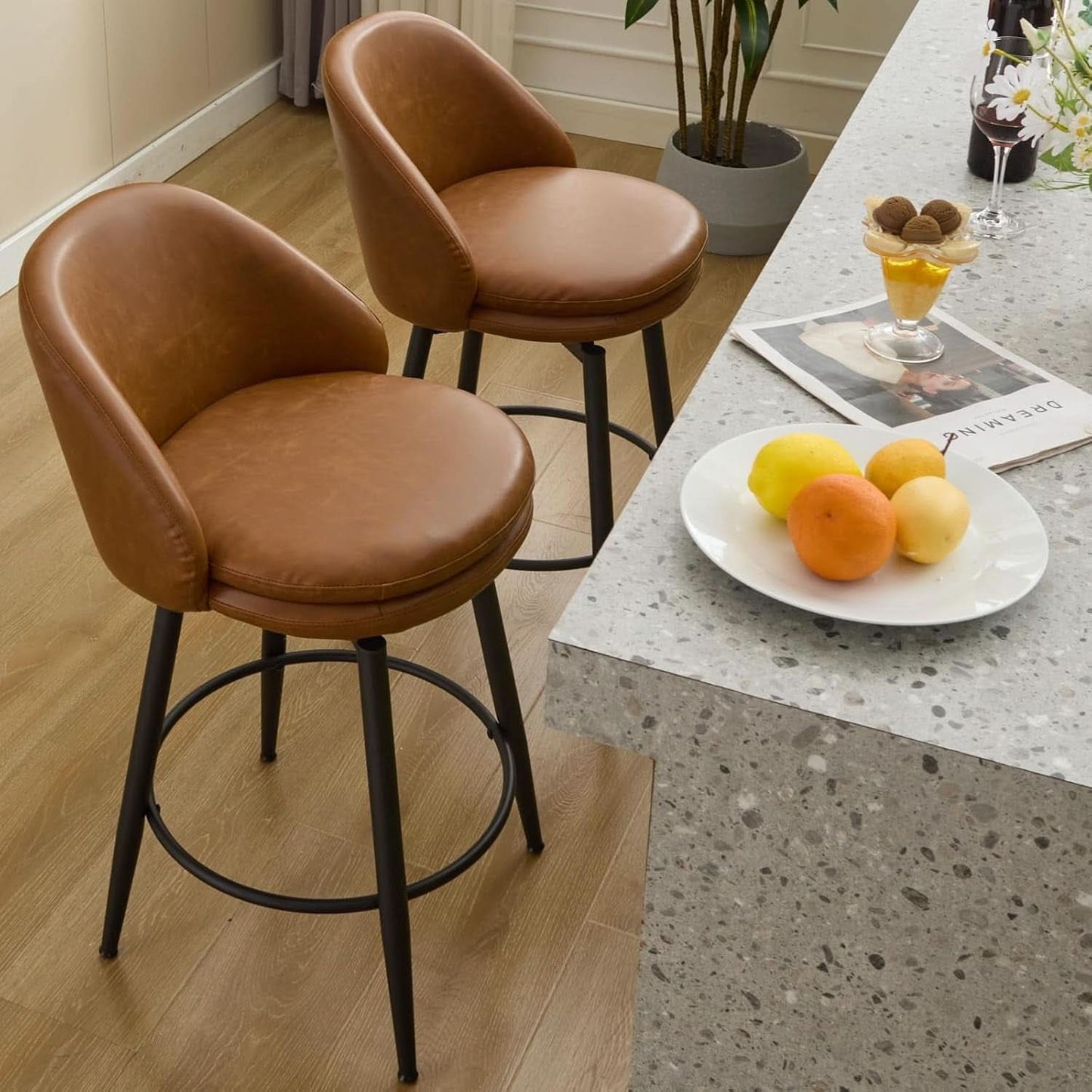 Modern Swivel Bar Stools Set of Two for Kitchen