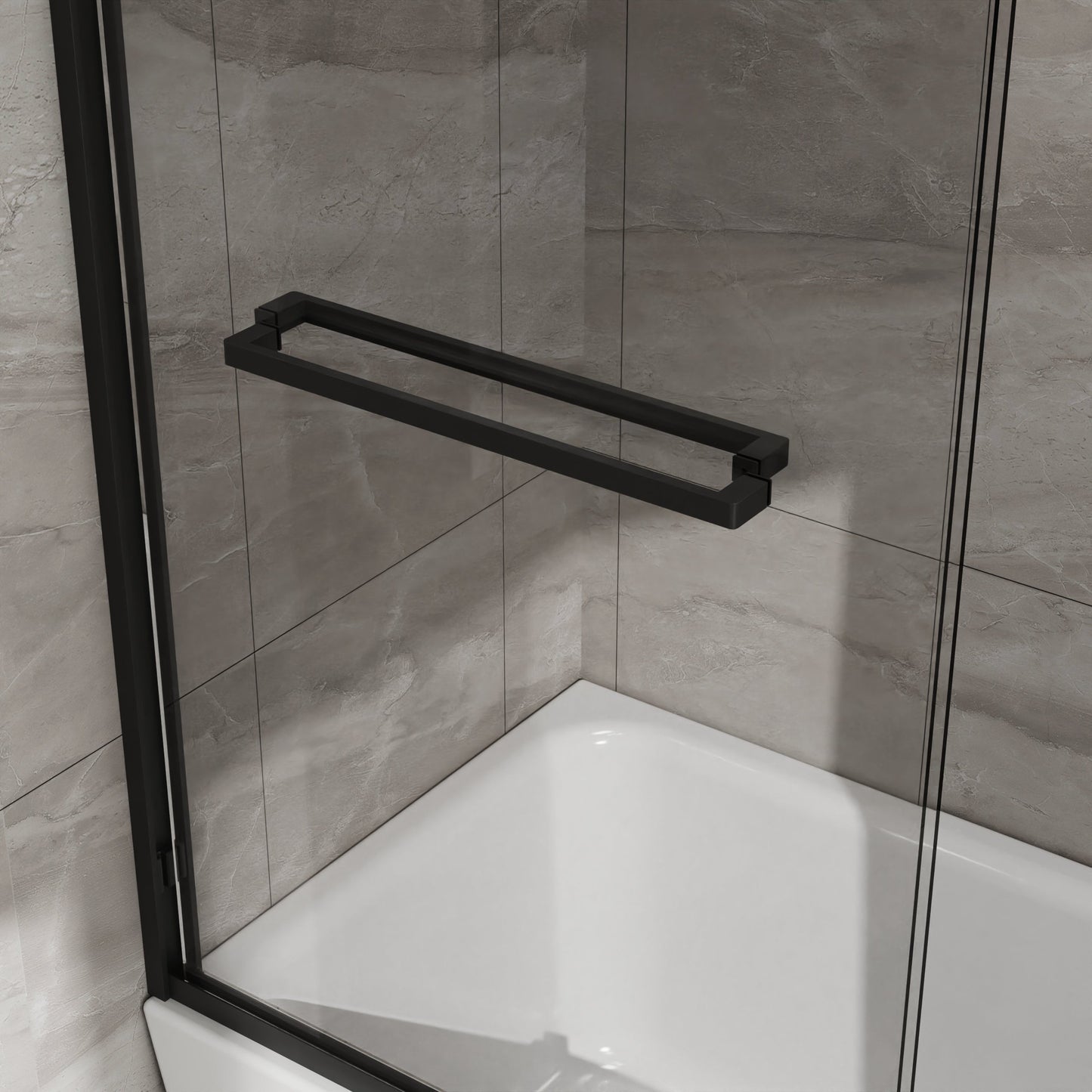 Double Sliding Bathtub Shower Door with SGCC Clear Tempered Glass, Matte Blac