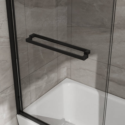 Double Sliding Bathtub Shower Door with SGCC Clear Tempered Glass, Matte Blac