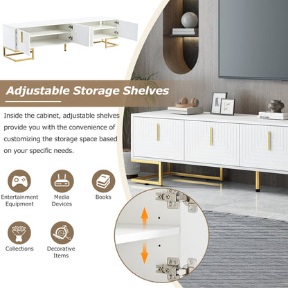 TV Stand Modern White Gold Geometric Door MDF Adjustable Shelves Fits 80 In