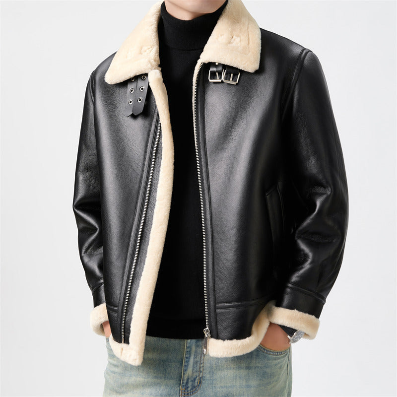 Mens Short Shearling Coat With Fur Attached
