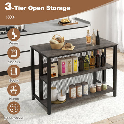 36 Inch 3-Tier Bar Table with Storage Metal Frame Adjustable Foot Pads for Dining Room