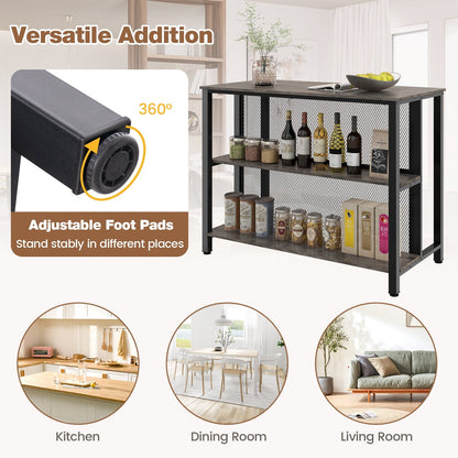 36 Inch 3-Tier Bar Table with Storage Metal Frame Adjustable Foot Pads for Dining Room