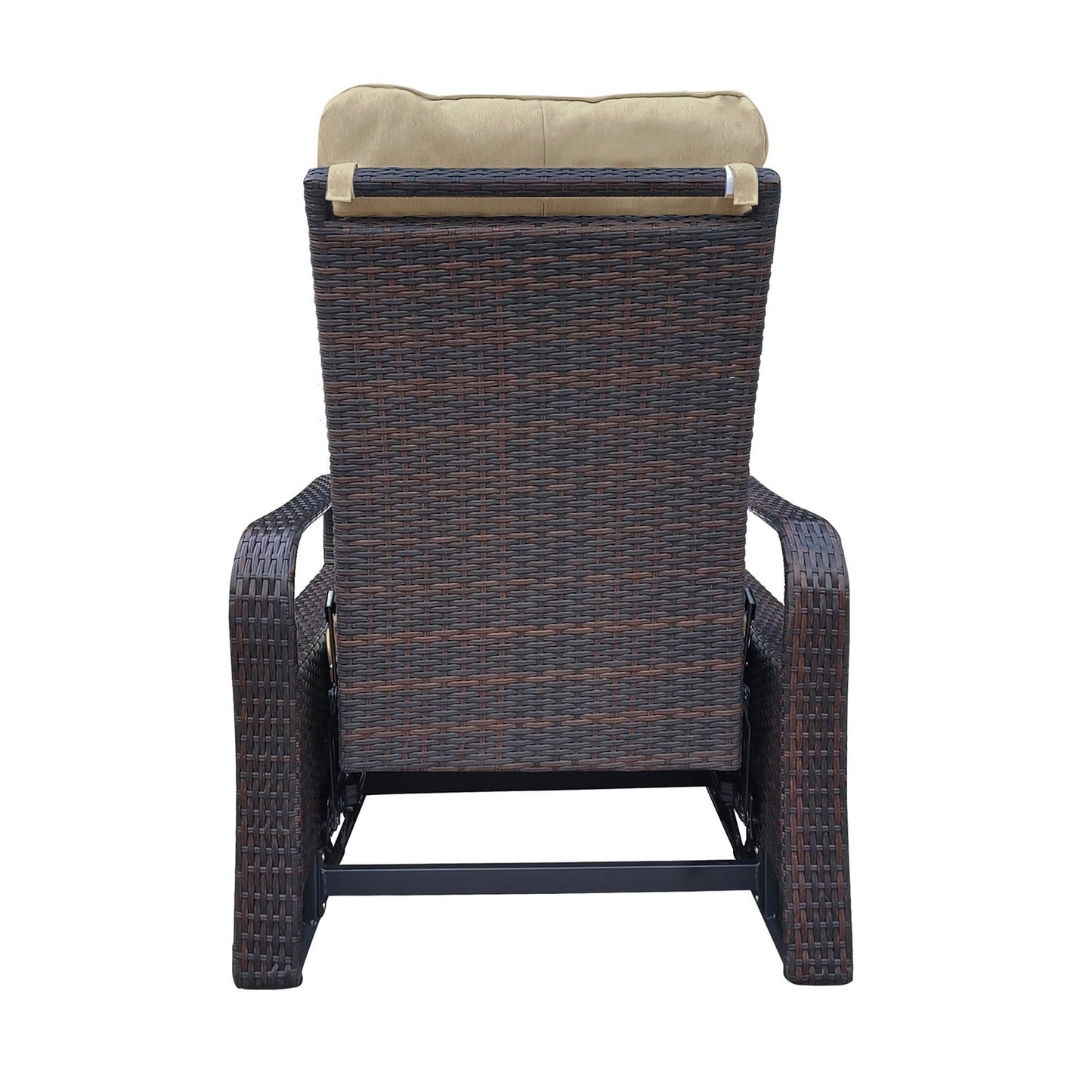 Outdoor Recliner Lounge Chair Wicker Khaki Cushion 3 Position 350 lb Cap