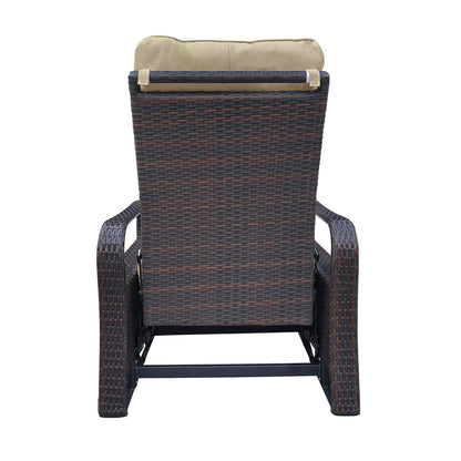Outdoor Recliner Lounge Chair Wicker Khaki Cushion 3 Position 350 lb Cap