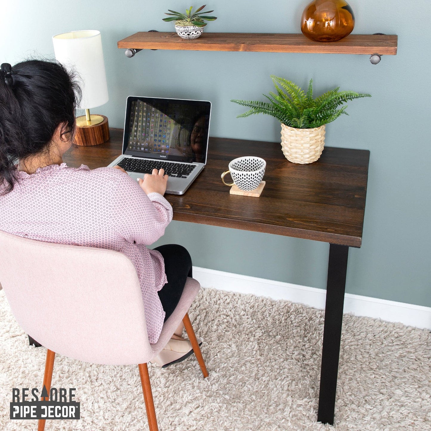 Skyline Boulder Black Solid Wood Desk with 28 in. High-Rise Legs