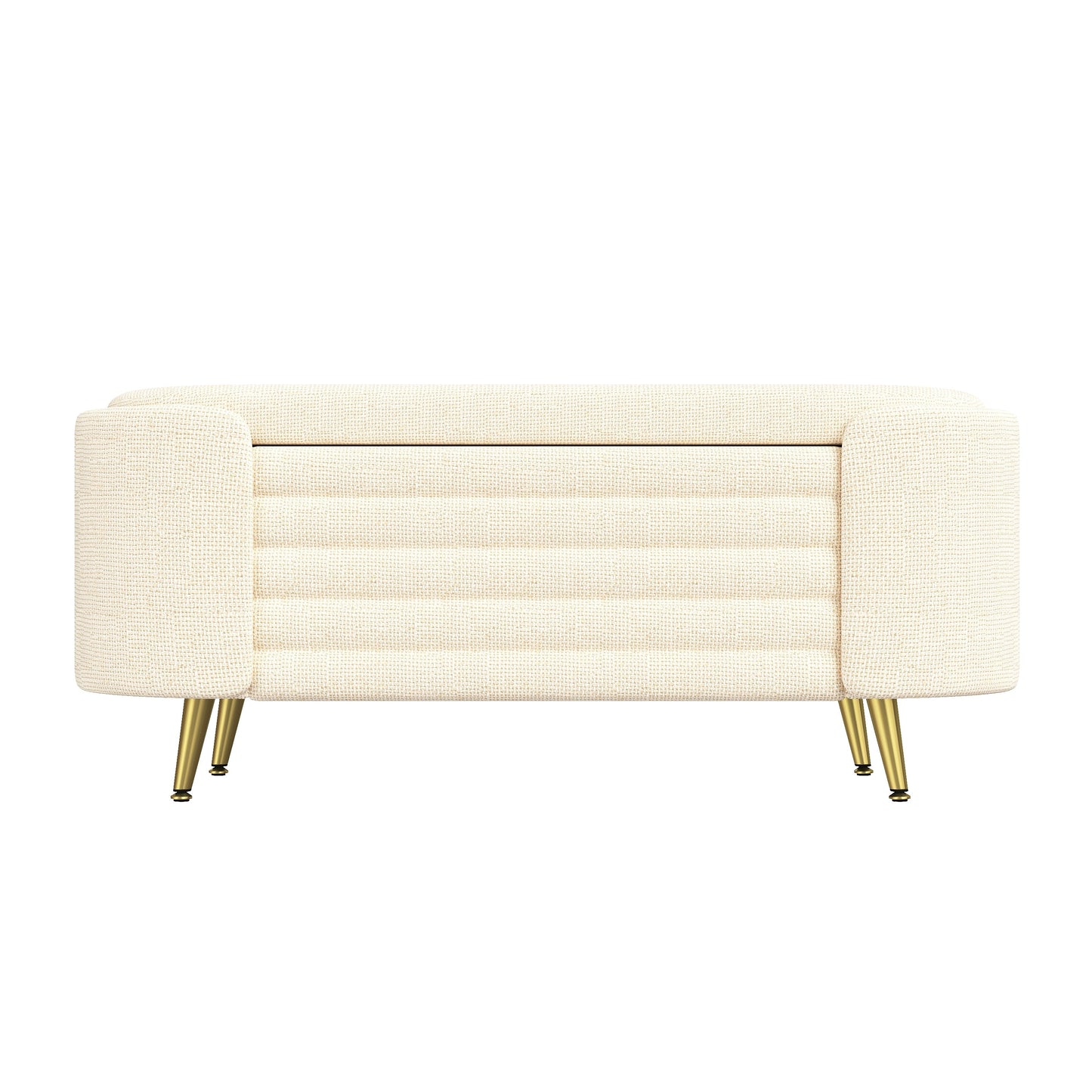 Storage Ottoman Oval Chenille Beige Metal Legs Hidden Storage 44.9x18x18 In