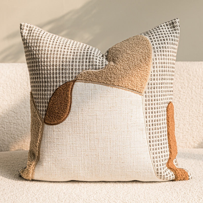 Wabi-sabi-style Cushion In Coffee And Off-white Cotton-linen Throw Pillow