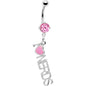 Rose Flower Gem I Heart Nerds Dangle Belly Button Ring