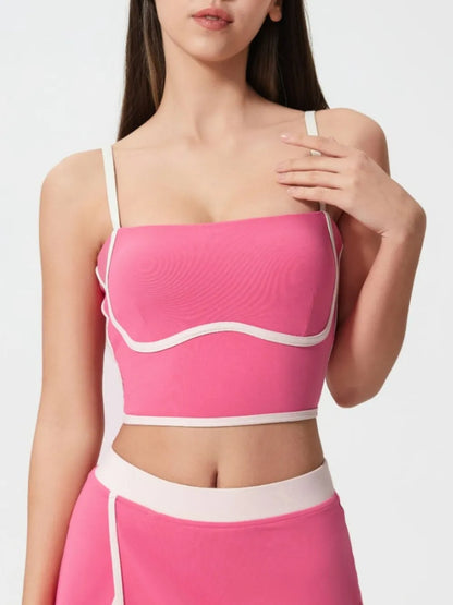 Millennia Contrast Trim Square Neck Active Cami with Detachable Chest Pads