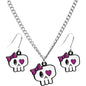 Heart Eyed Bow Skull Earring and Necklace Set