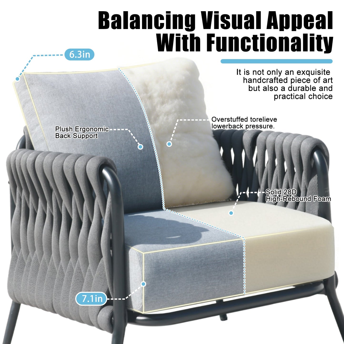 Outdoor Conversation Set Woven Rope Black Gray 4 Piece Olefin Cushions