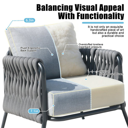 Outdoor Conversation Set Woven Rope Black Gray 4 Piece Olefin Cushions