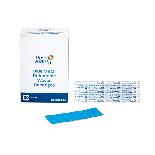 Dynarex Blue Metal Detectable Woven Bandage, 1" x 3" - 50ea/bx, 24bxs/cs (1200 Count)