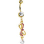 Pink Gem Gold Ribbon Dangle Belly Ring