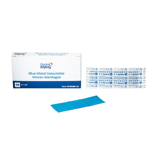 Dynarex Blue Metal Detectable Woven Bandage, 1" x 3" - 16ea/bx, 50bxs/cs (800 Count)