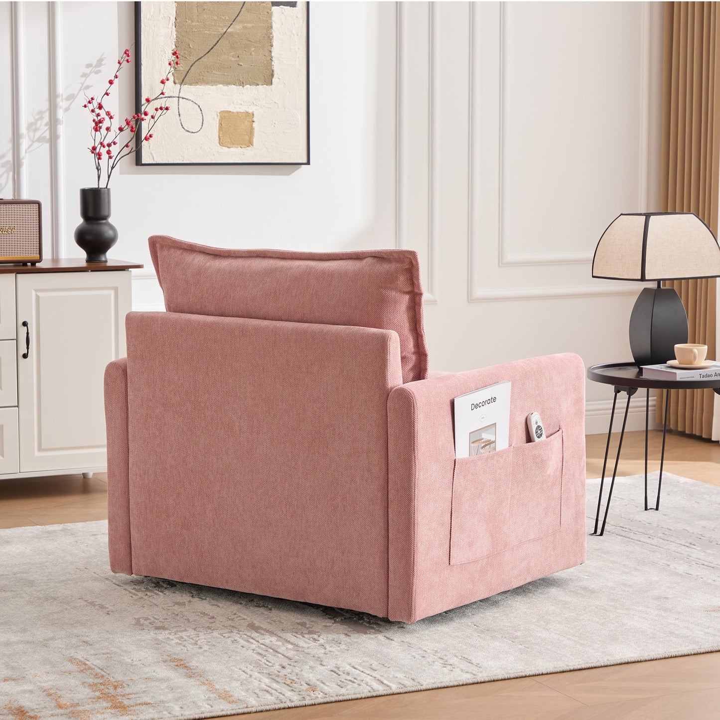 Accent Chair Swivel Barrel Chenille Pink Memory Foam