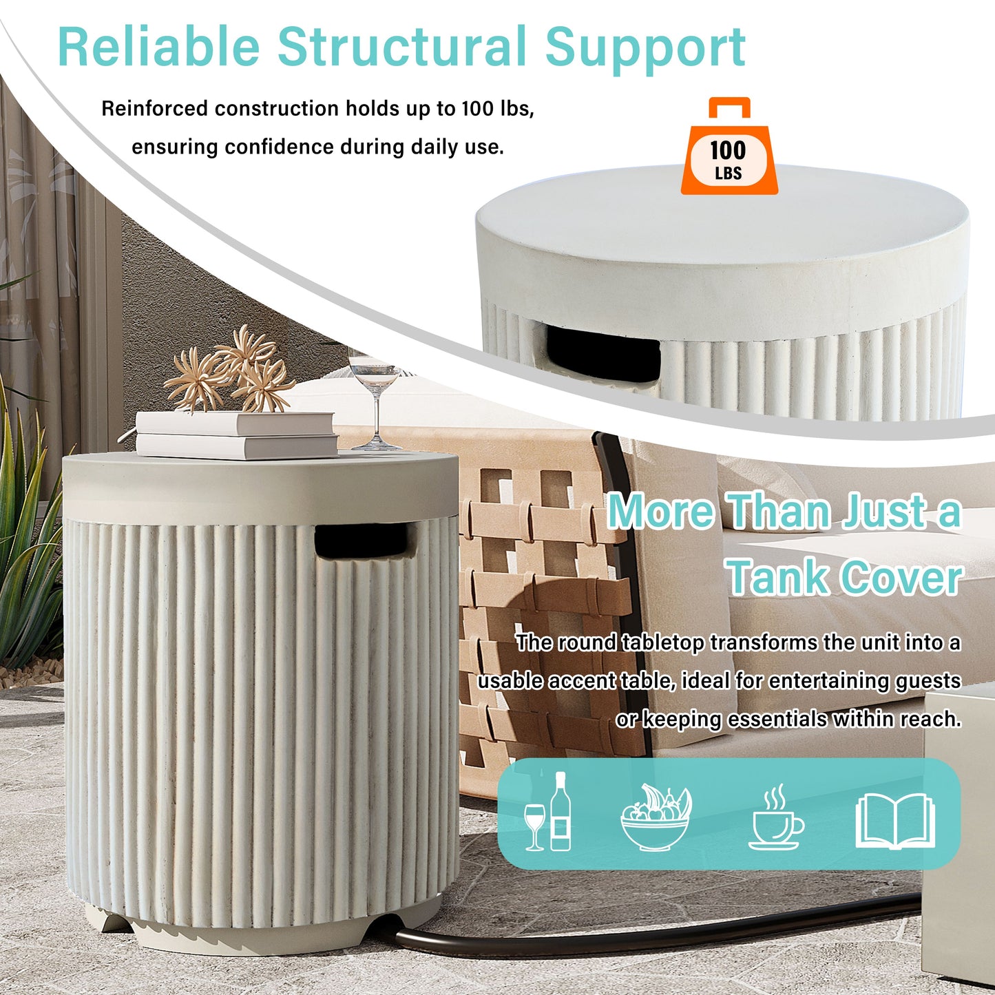 Fire Pit Propane Round MGO 50000 BTU with Tank Cover Table 38.19 In